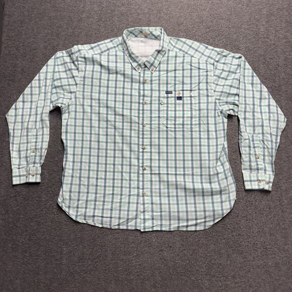 Columbia PFG Button Down Vented Long Sleeve Shirt Shirt Mens 2XL XXL Green Check - Picture 1 of 6